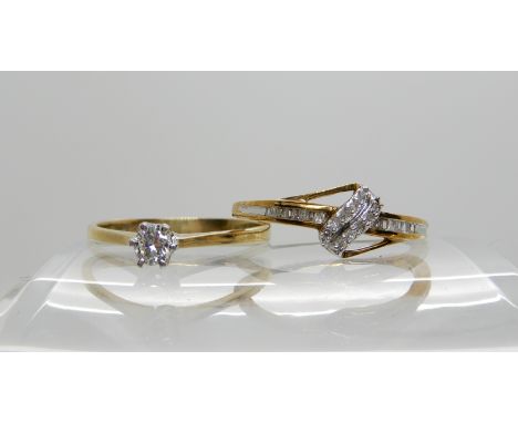 A 9ct gold diamond solitaire ring of estimated approx 0.14cts, size Q, together with a 9ct gold diamond set dress ring size N