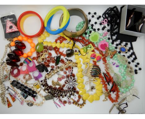 A pair of ceramic orca earrings, coral beads a large flamingo brooch, frog brooch and other items Condition Report: Not avail