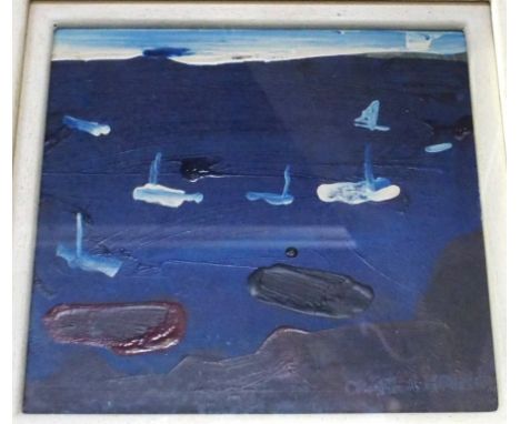 CHRISTINE MCARTHUR RSW RGI Light in Sky, Still sea,boats, signed, acrylic, 20 x 20cm Condition Report: Available upon request
