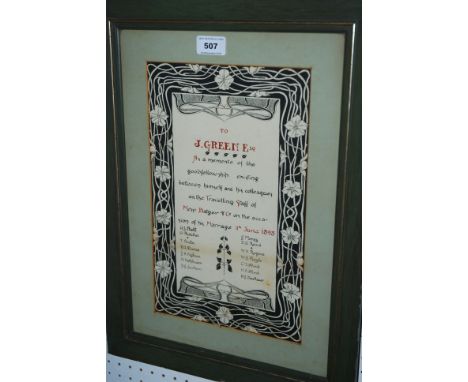 An Art Nouveau framed wedding memento, 34 x 21cm Condition Report: Available upon request