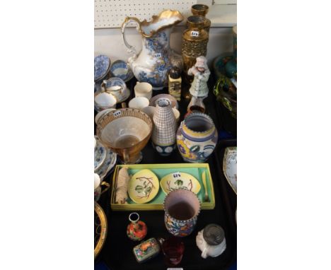 Two early Poole pottery vases, Carlton Ware butter dishes and knives, a Doulton Burslem ewer and assorted other items Conditi