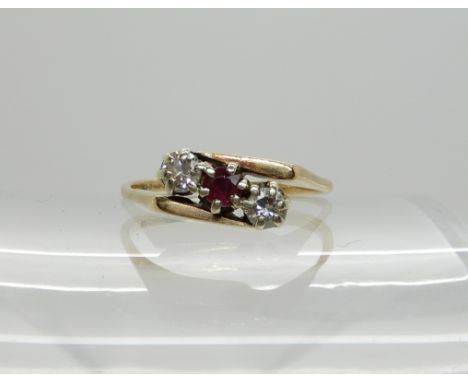 A 9ct gold ruby and diamond ring, size O1/2, weight 2gms Condition Report: Available upon request