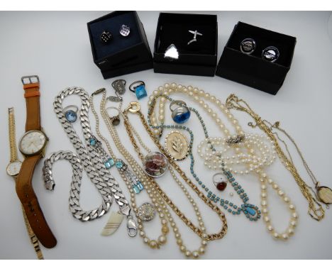 A heavy silver curb link necklace, a Gents vintage Helvetia watch, and costume jewellery Condition Report: Not available for 