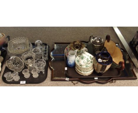 A Satsuma vase, a pair of Noritake dishes, chintz plates, Coalport part teaset, assorted other ceramics and glass and a woode