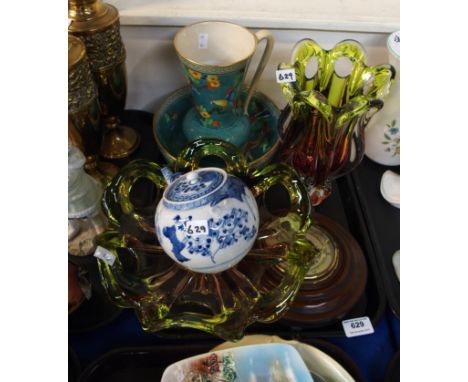 Large Art Glass bowl and vase, Keeling &amp; Co Andes pattern washbowl and ewer, barometer etc Condition Report: Available up