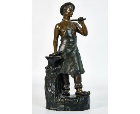Gambogi, Giuseppe (1862-1938) Schmied mit Werkzeug, Bronze.An der Basis bezeichnet "in labore virtù" und signiert "Gamboge".G