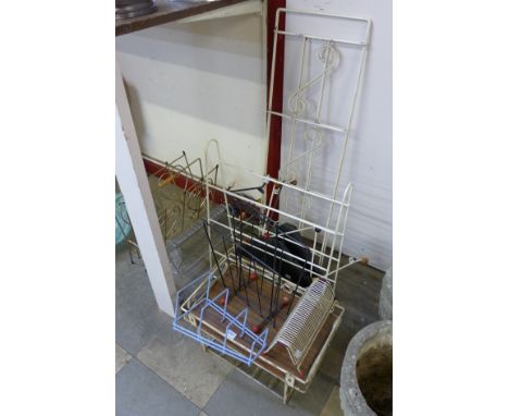 Assorted 1960's newspaper stands, coat hooks, etc.