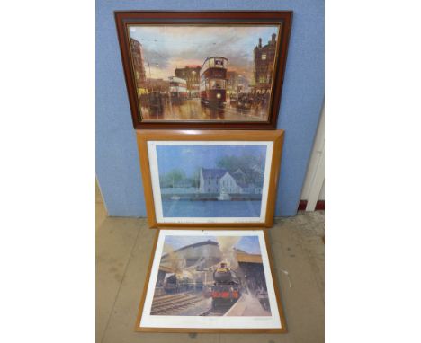 A railway print, London transport print and one other