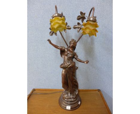 An Art Nouveau style bronze effect table lamp