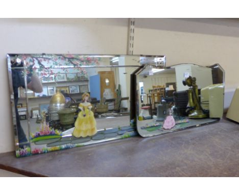 Two 1930's hand painted mirrors