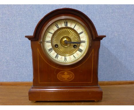 An early 20th Century German inlaid mahogany mantel clock