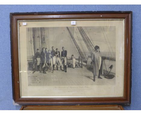 A 19th Century print, The Surrender of Napoleon to Great Britain, framed