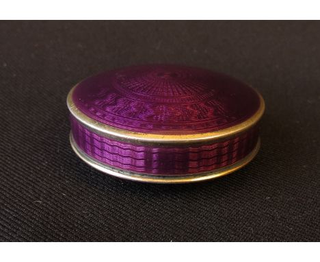 A Marius Hammer of Bergen, Norway purple enamel guilloche silver gilt small trinket box of circular for, stamped to interior 