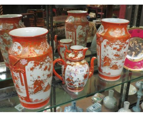 Early 20th Century Satsuma wares including vases, teapot and jug a/f 