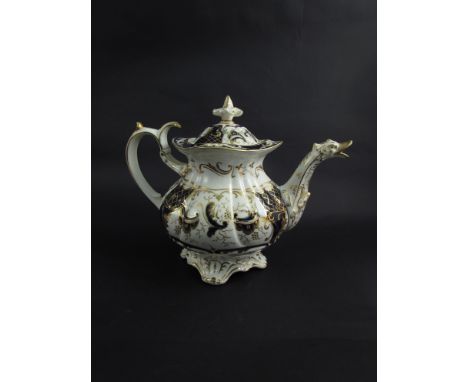 A Coalport teapot, cobalt blue and gilt detail