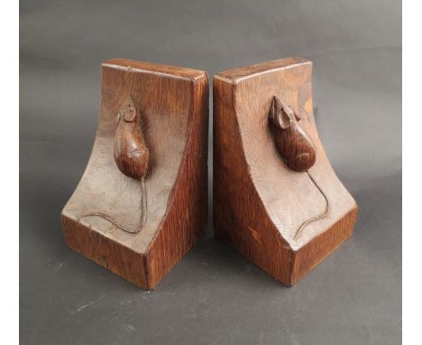A pair of mouseman bookends, 15.5cm tall 