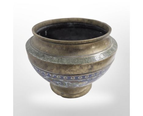 A Chinese brass and champleve enamel planter, height 16.5cm. 