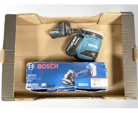 A Bosch angle grinder, together with a Makita sander. (1 box) 