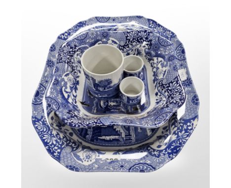 A Copeland Spode Italian meat dish, width 41 cm, a further dish and three pots 