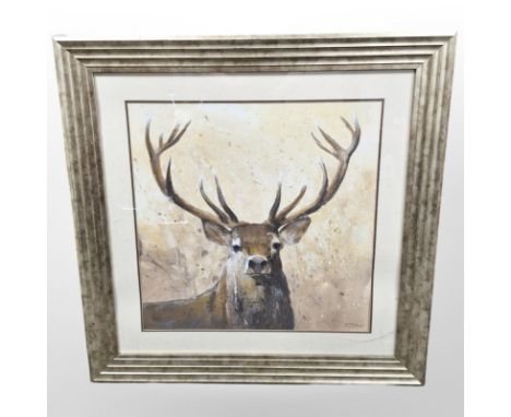 After Adelene Fletcher : Portrait of a stag, colour print in gilt stepped frame, overall 92 cm x 92 cm