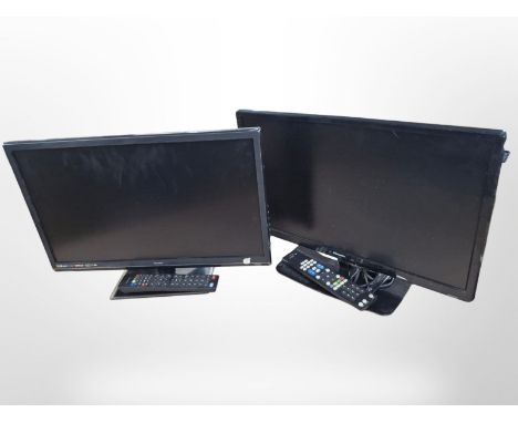 A Polaroid 22" LED TV and a Technika TV, with leads and remotes. 