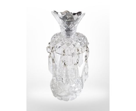 A Waterford crystal lamp base, with associated crystal drop lustres, height 25cm. 
