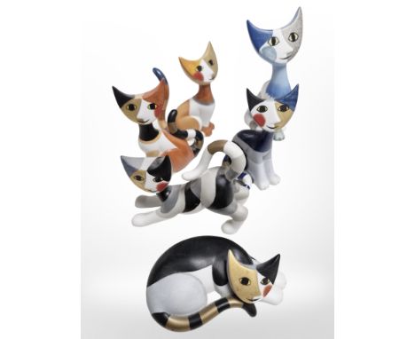 Six Goebel figures of seated cats, tallest 9.5 cm.