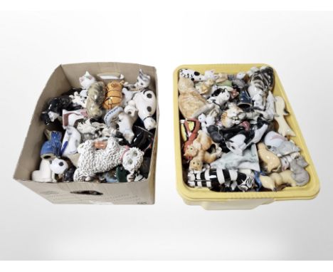 A large quantity of ceramic cat ornaments. (2 boxes)