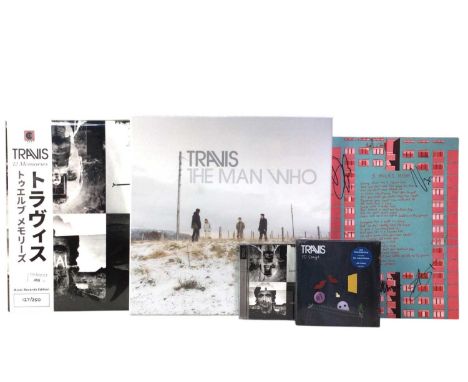 TRAVIS, 3 MILES HIGH LYRIC SHEET  signed by the band, also The Man Who, 20th Anniversary boxed set, the case stamped 199 of 1