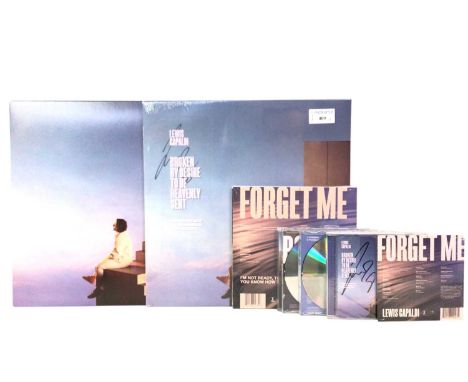 LEWIS CAPALDI, GROUP OF SIGNED MERCHANDISE  including Vertigo picture disc album, Broken By Desire to be Heavenly Sent, anoth