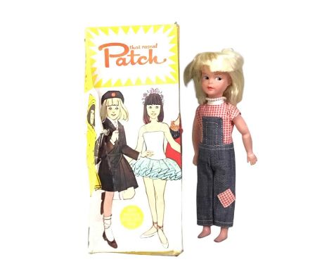 PATCH THE RASCAL, SINDY'S LITTLE SISTER  in original card box and with a small group of accessoriesthe doll 22cm long 