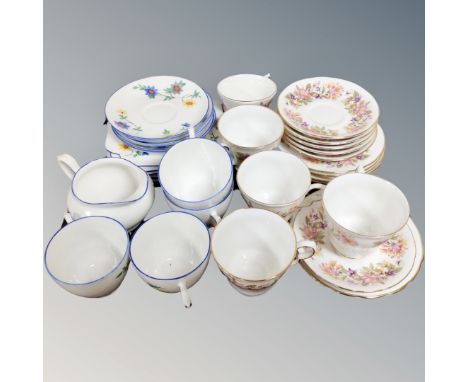 A tray of seventeen pieces of Colclough bone tea china together with further part Grafton china tea service 