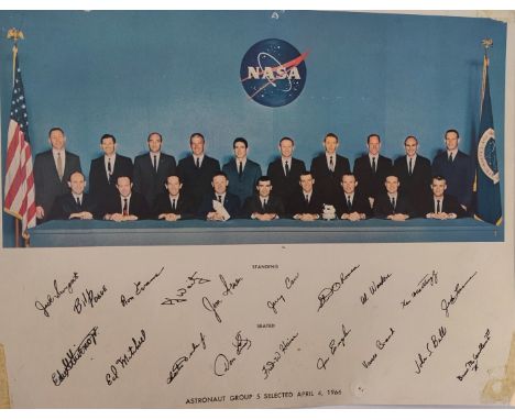 A Vintage Official NASA 1966 lithograph of the selected group of astronauts choosen for training for the man to the Moon proj