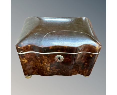 A Regency tortoiseshell and bone tea caddy, 13cm by 9cm by 10cm (a/f) CONDITION REPORT: Crack to lid. 