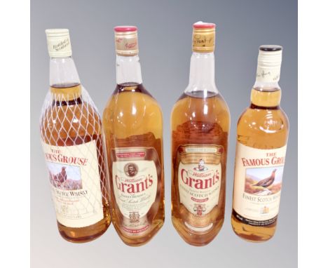 William Grant's Finest Scotch - two 1 litre bottles together with The Famous Grouse Scotch 70 cl and 1 litre. (4)