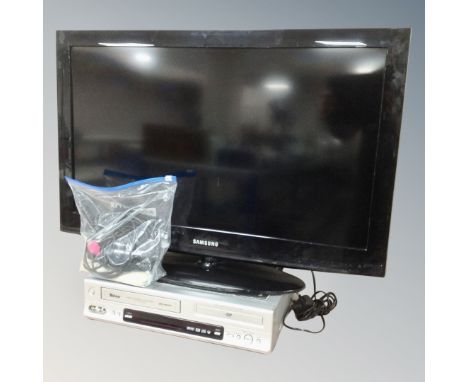 A Samsung 32 inch LCD TV with lead and remote together with Tevion DVD /VCR recorder with remote 