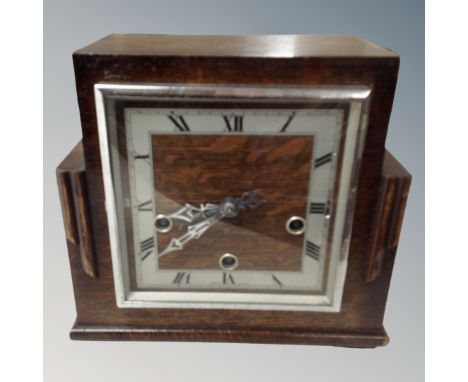 An oak cased 1930's Art Deco Westminster chime mantel clock 