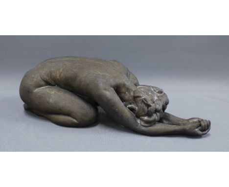 Walter Awlson (Scottish b. 1949), bisque stoneware sculpture of a female nude, signed and numbered 69/75, 52cm long 