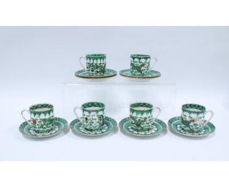 Chinese famille verte set of six coffee cans and saucers (12) 