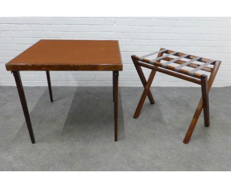 Vono folding card table together with a luggage rack /  stand. 68 x 76cm. (2) 