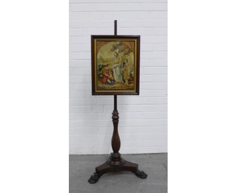 19th century rosewood polescreen with figural tapestry panel, 126 x 37cm 