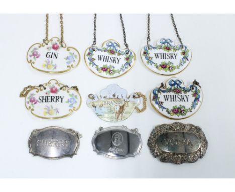 Various decanter labels to include Epns, enamel and porcelain (10) 