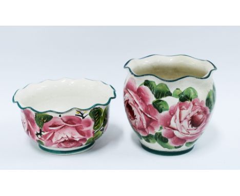 Wemyss Ware Cabbage rose pattern planter and another of smaller size (2) 12 x 12cm. 