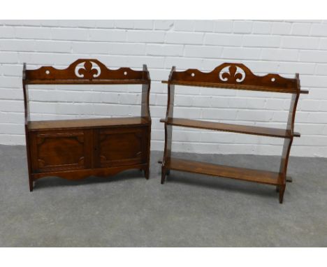 Mahogany wall shelf together with another. 61 x 66cm. (2) 