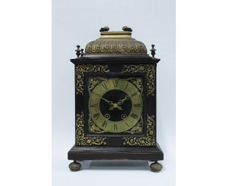 Early 20th century ebonised bracket clock, 39cm excluding handle 