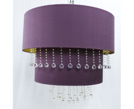 Heathfield &amp; Co contemporary two-tier purple silk and glass drop chandelier, largest shade 80cm 