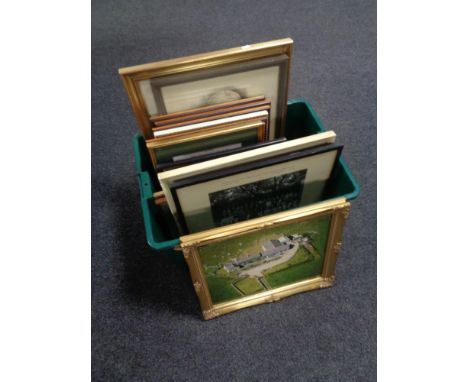 Two boxes of framed pictures and prints, portrait studies, photographs,  etc, etc. (Q)  