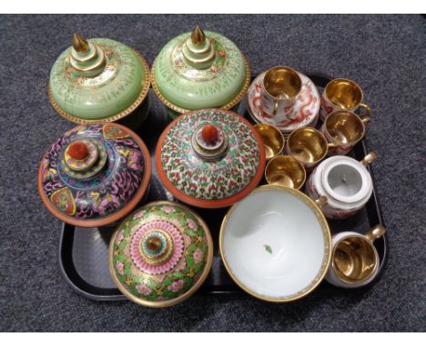 A tray of Oriental china, part tea service, five lidded pots, rice bowl 