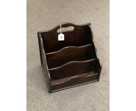 A mahogany triple-section correspondence caddy, width 29 cm.    