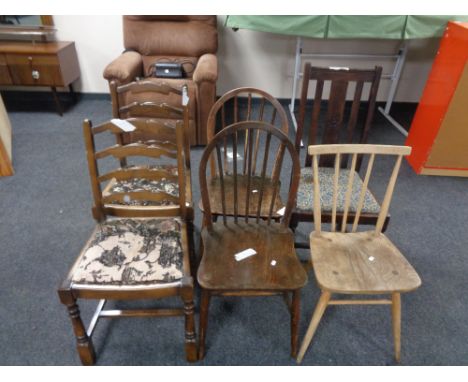 Two pairs of dining chairs, an Ercol chair and one further chair 